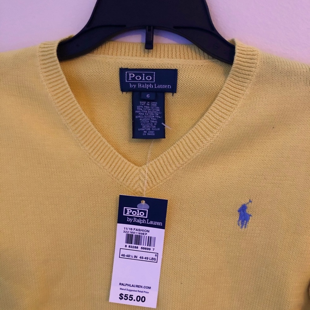 Ralph Lauren v-neck classic Yellow sweater NWT